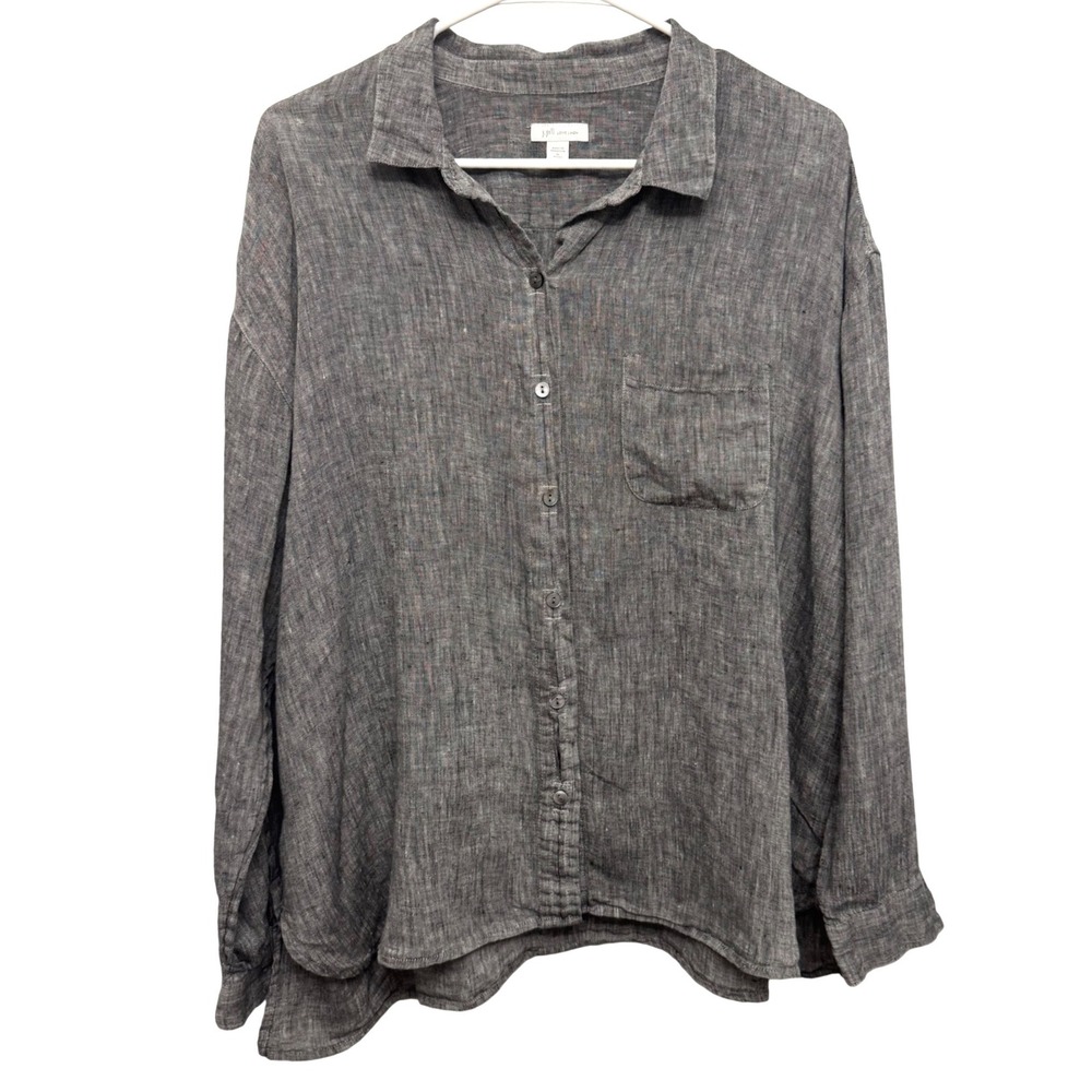 J.Jill Love Linen 3X Petite Gray Button Front Shirt Small Flaw